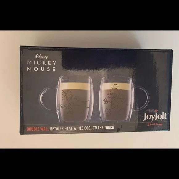 Set Of 2 Joyjolt Disney Espresso Cup Double Walled Glass Mickey Pluto Coffee Tea - Picture 6 of 9